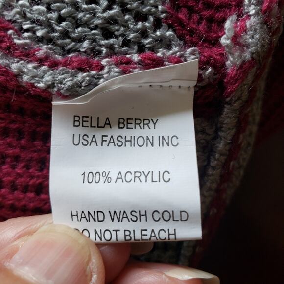 Red and Gray Chevron Open Knit Cardigan - Picture 11 of 11